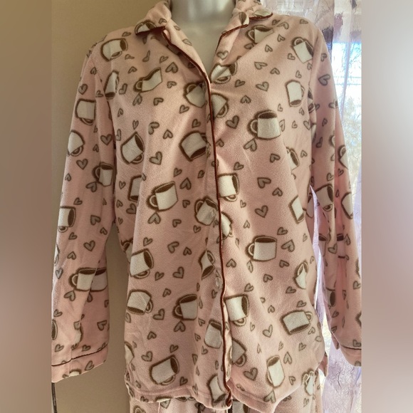 Pink & Brown Button-Up Fleece Pajama Set - Picture 6 of 13